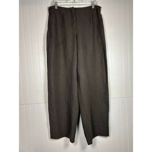Massimo Dutti 100% Linen Wide Leg Mid Waist brown Pants Sz 10 casual fall goth￼ - Picture 1 of 15